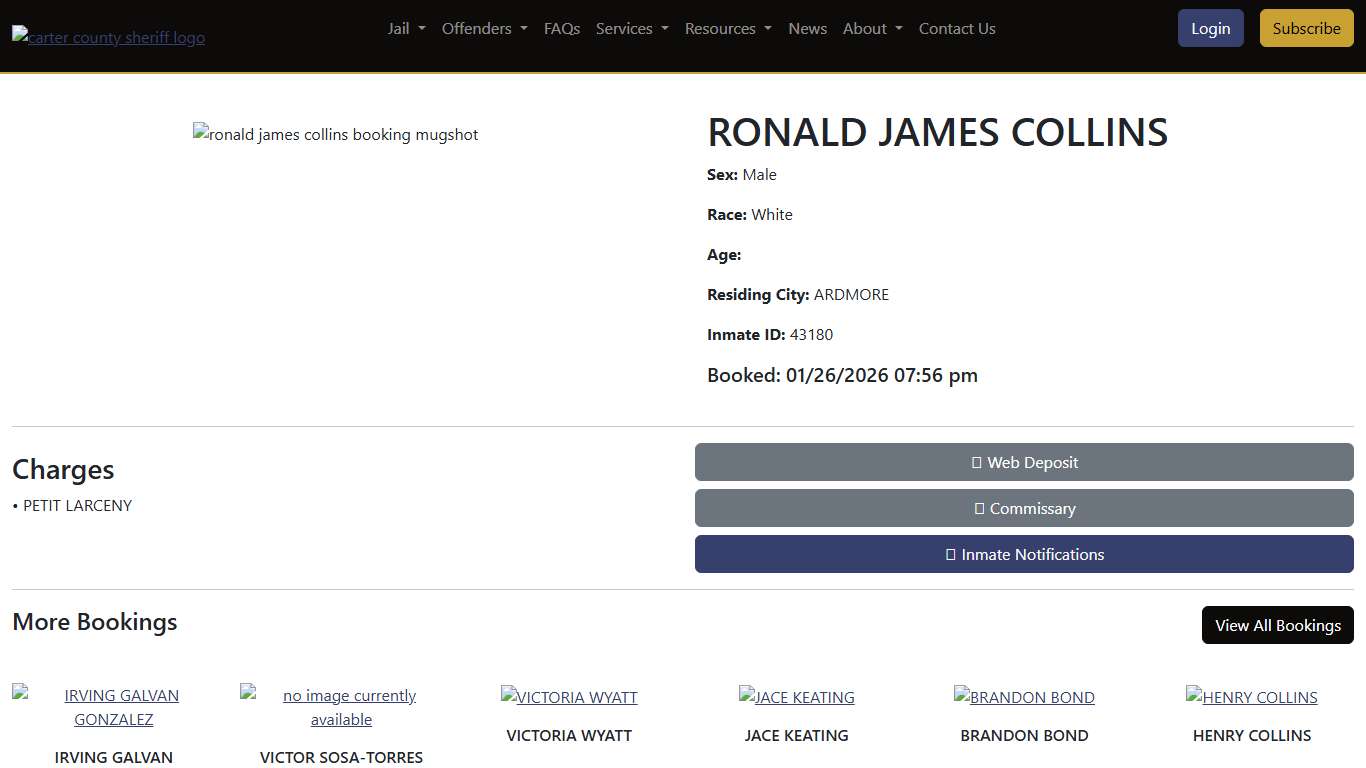 RONALD COLLINS Booked at the County Jail