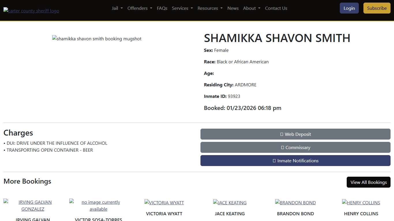SHAMIKKA SMITH Booked at the County Jail